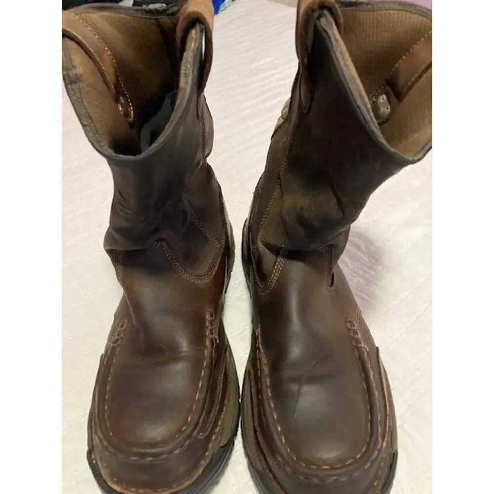 Georgia Boot Mens 11 Brown Leather Pull On Steel Toe Moc Toe Work Boots Wellies